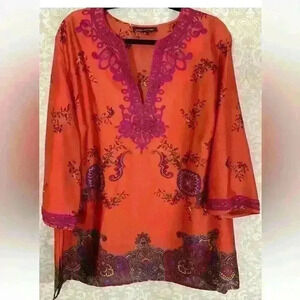 JONES NY WOMAN Dashiki Style
3/4 Sleeve Embroidered
Bohemian Hippie Tunic L